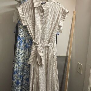 Chaps Cream Checkered Midi Dress
